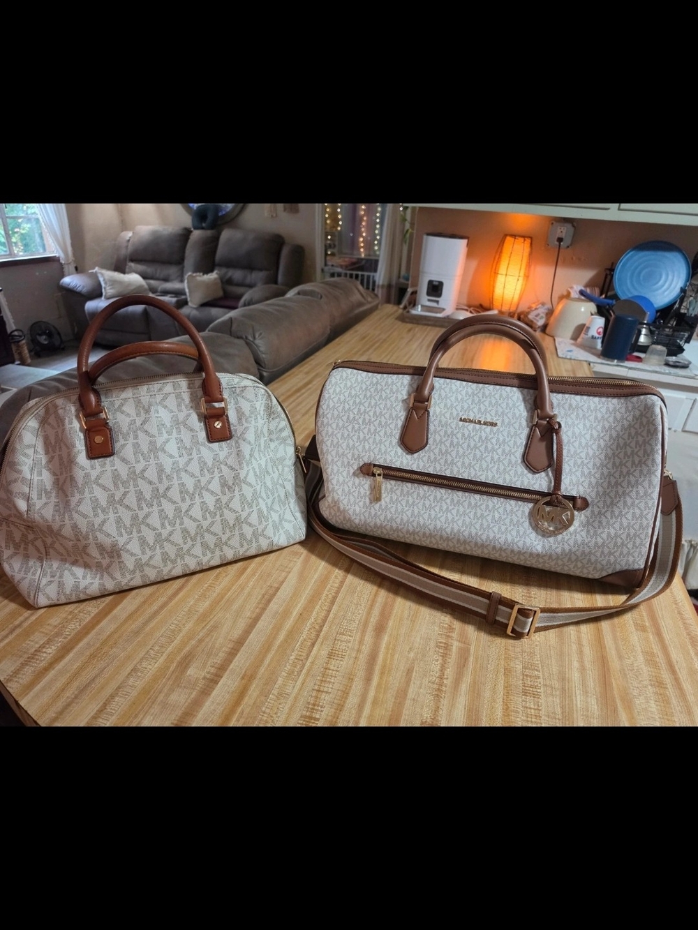 Michael Kors Cream Logo Satchel with Brown Trim - Set of 2
